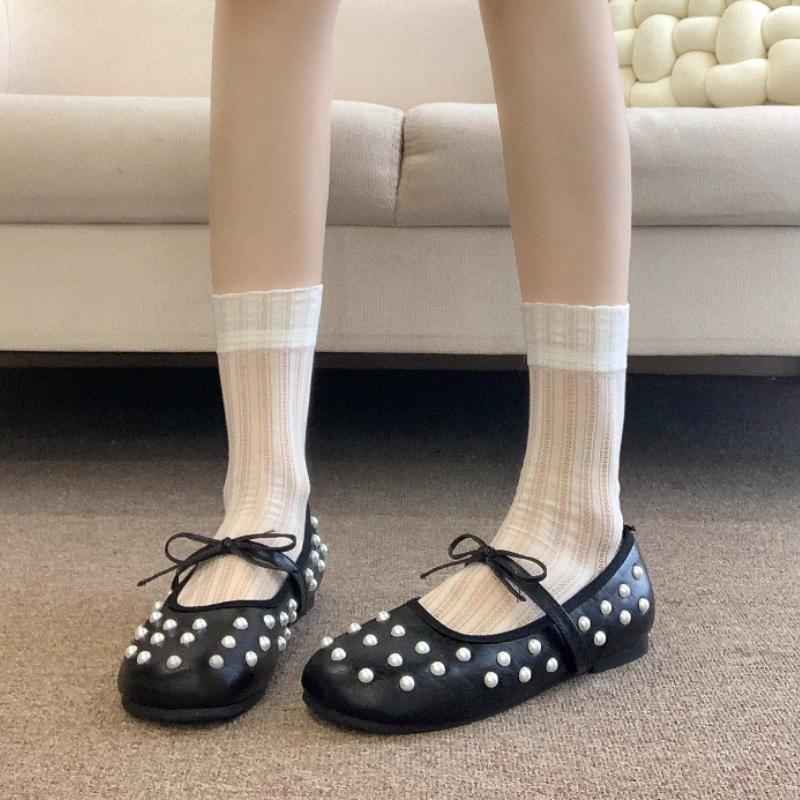 Женские балетки с бантом-бабочкой из жемчуга, элегантные туфли Мэри Джейн для дам, весна, осень, лаконичные, без шнуровки, Zapatos De Mujer