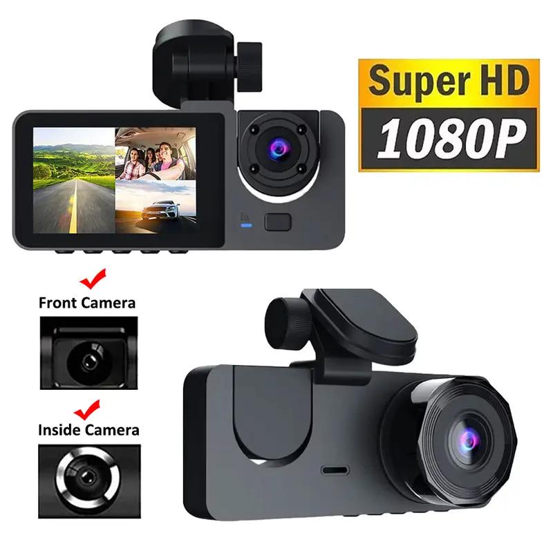 Автомобильный видеорегистратор HD 1080P с 3 объективами внутри автомобиля, трехсторонняя камера, видеорегистраторы, видеорегистратор, видеорегистратор, видеокамера, 2,0-дюймовый IPS-экран и задняя камера