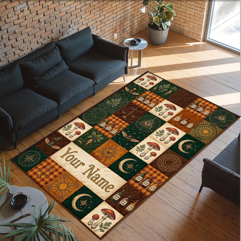 Forest Theme Crystal Velvet Floor Rug Personalized Custom Name Text Warm Carpet Home Decoration