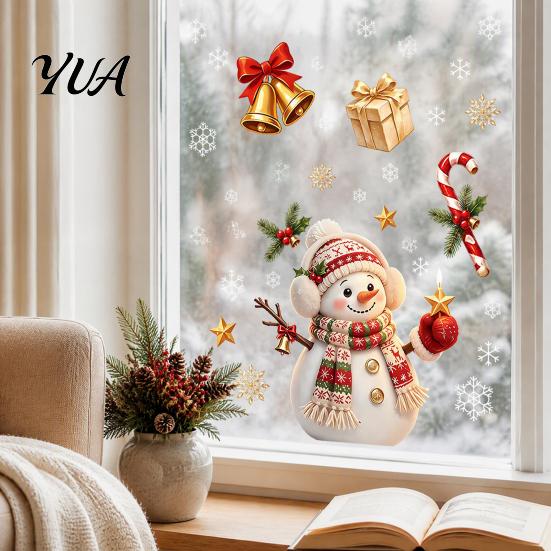 Santa Claus Wall Stickers Christmas Window Cling, Santa/Snowman/House/ Tree Patterns Print, Waterproof Easy Peel Glass Art PVC Decorative
