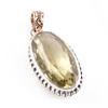 Natural Lemon Quartz Gemstone 925 Sterling Silver Two Tone Pendant 1.4'' w5U48