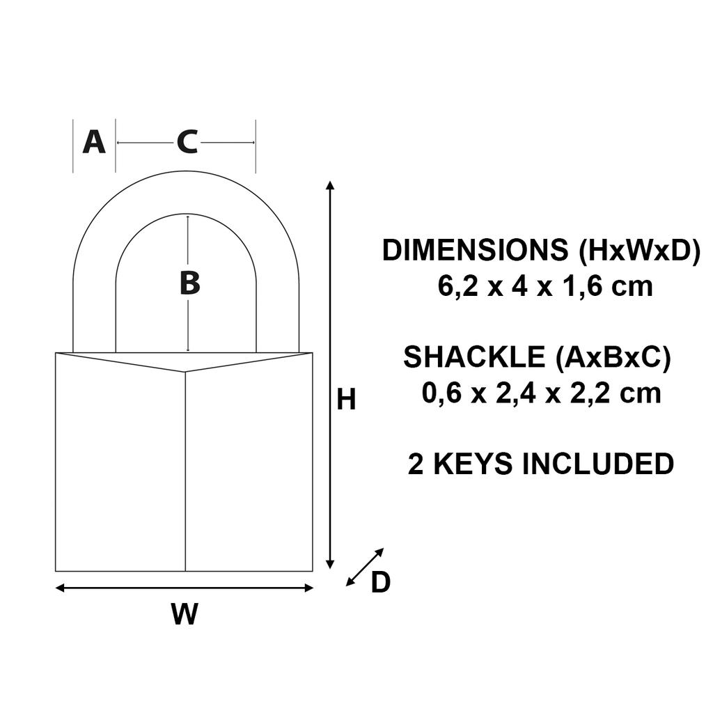 Master Lock Brass Padlock with Thick Body, Key, 40x62x16 mm