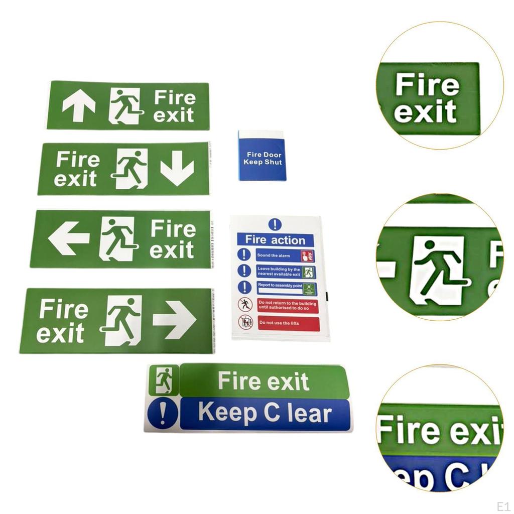 7Pcs Fire Exit Sign Stickers Instructions Sticker Security Label Decals for Indoor and