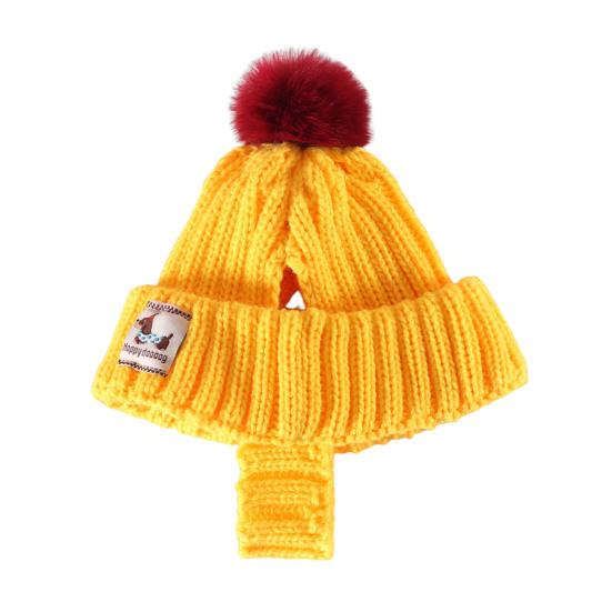 Knitted Dog Hat Cat Pompon Hat Winter Warm Hat with Ear Holes for Small
