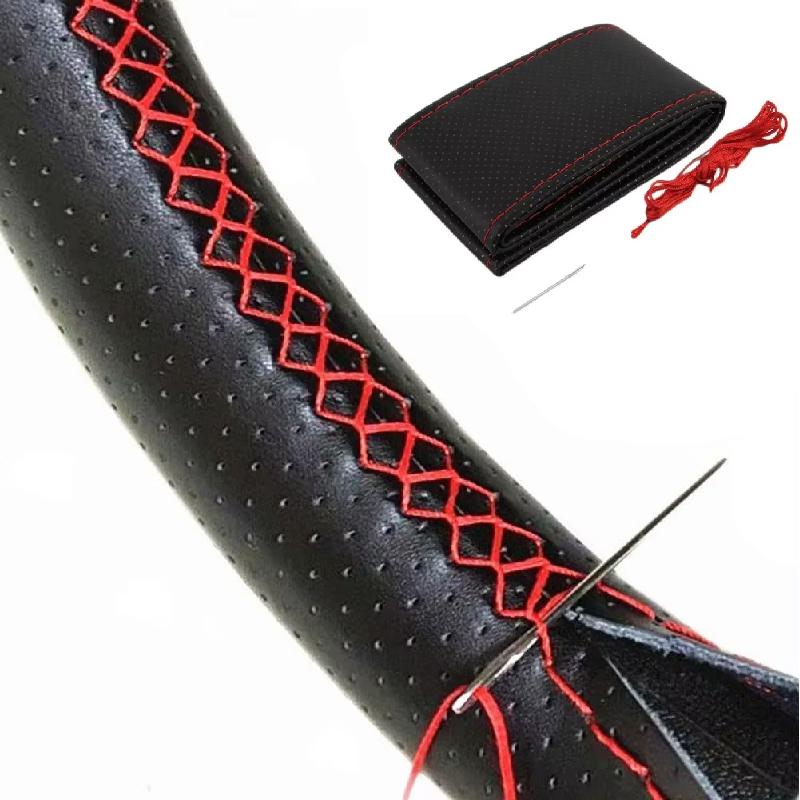 Car Steering Wheel Knitting Set Needle and Thread Faux Leather Car Cover Kit DIY Soft Textured Car Accessories