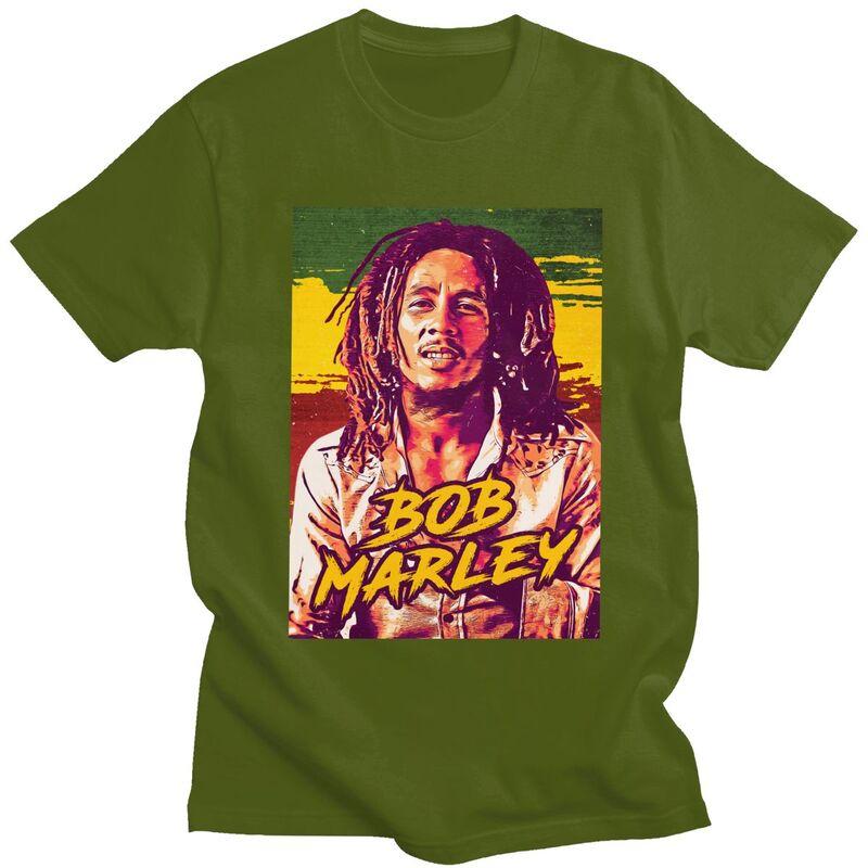 Custom Trendy Jamaica Reggae Rock Bob Marley T Shirt Unisex Short Sleeves 100% Cotton T-shirt Leisure Tee Tops Streetwear Tshirt