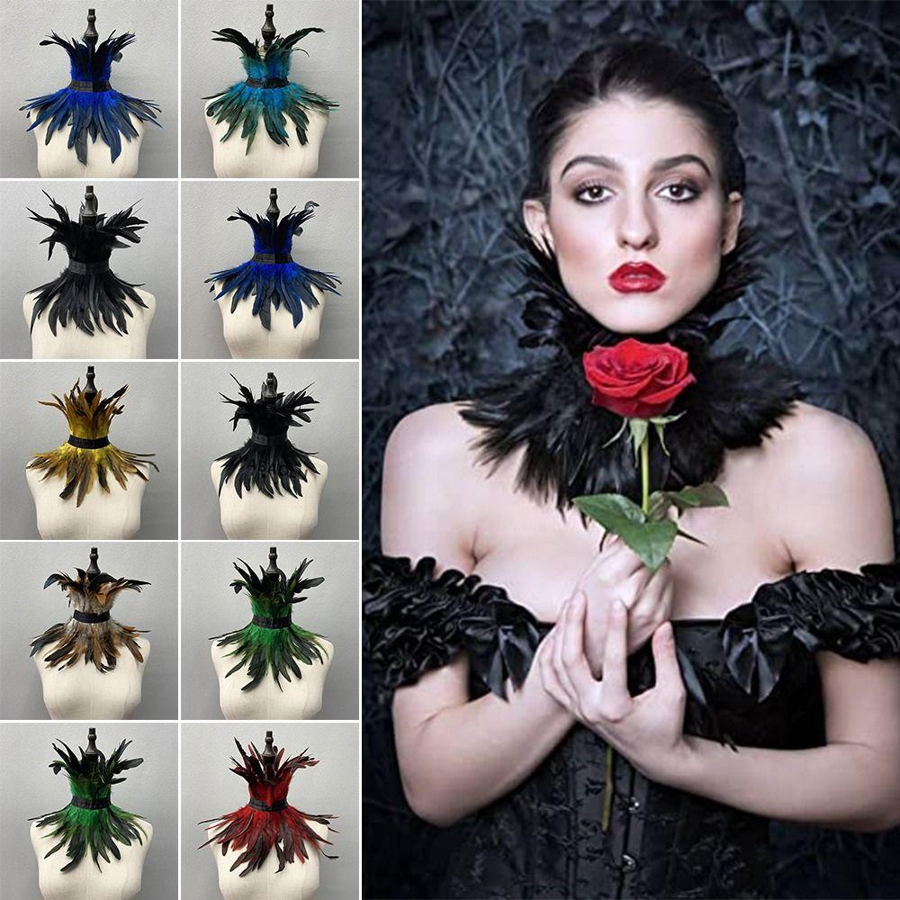 Women Cosplay Accessories Halloween Decor Gothic Clothes Feather Scarf Fur Shawl