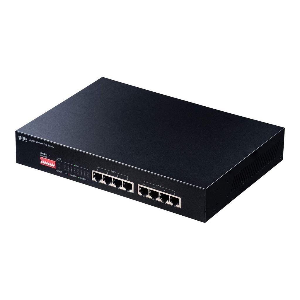 SANWA SUPPLY PoE-коммутатор с поддержкой передачи на большие расстояния / Гигабитный (8 портов) LAN-GIGAPOE81