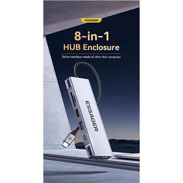 Essager USB-концентратор 8-в-1 с функцией хранения диска USB Type-c к HDMI-совместимой док-станции для ноутбука Macbook Pro Air M1 M2