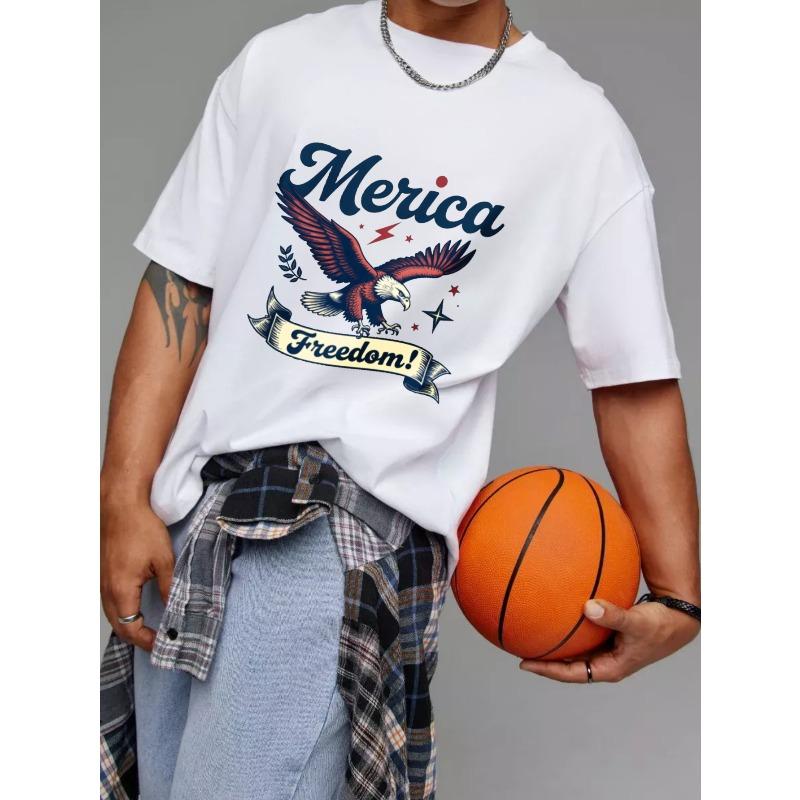 Merica Свобода Орел Графическая футболка Белая Патриотичный Дизайн Американского Орла со Звездами и Молниями для Повседневной Носки Празднование Дня Независимости