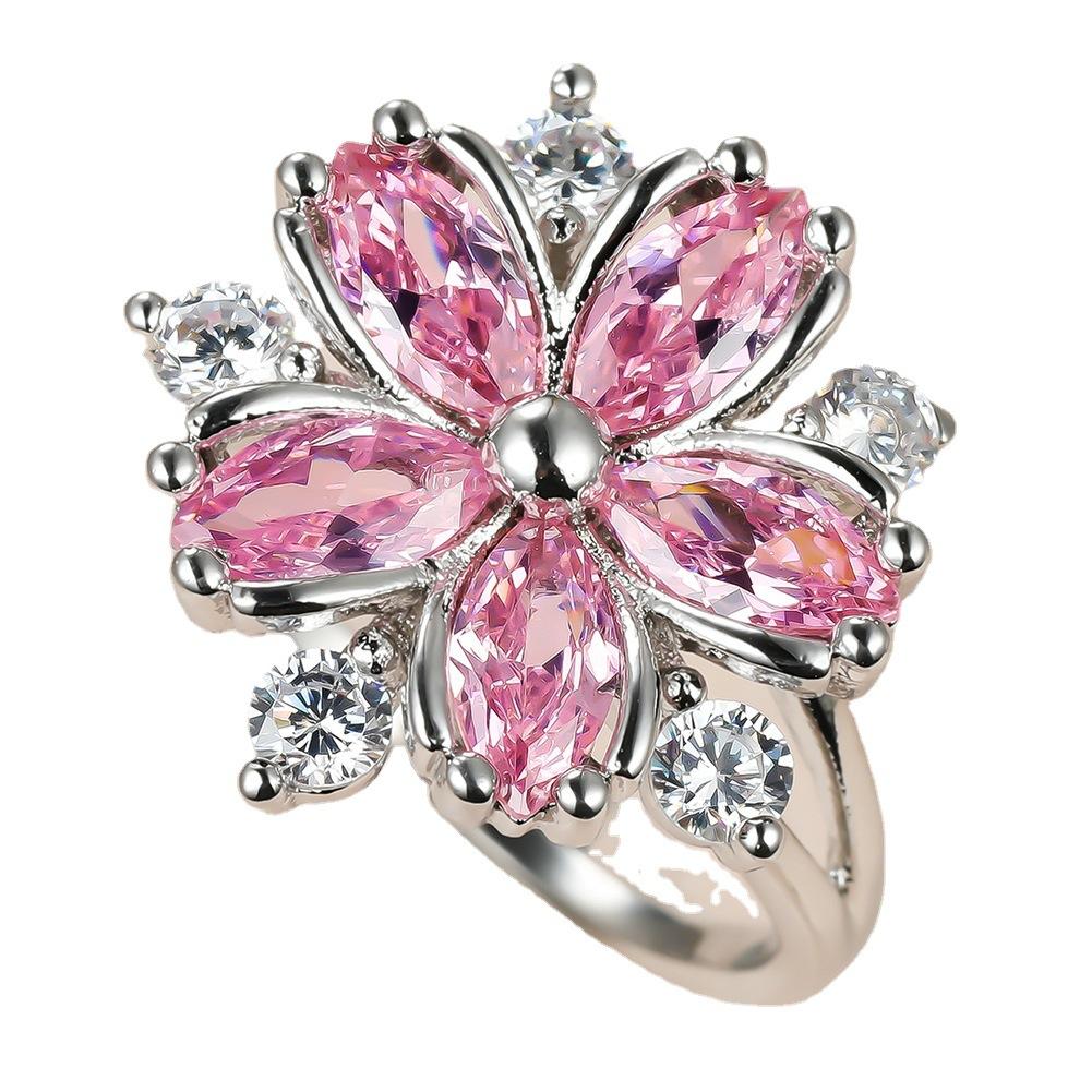 Elegant Fashion Princess Engagement Rings for Bride Jewelry Romantic Blossom Pink Stone Lady Rings
