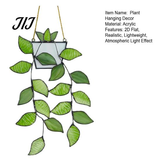 Light Refracting Plant Decoration Painted Green Leaf Window Sun Catcher for Balcony, Acrylic Faux Indoor Hanging Decorations Decor, Lightweight