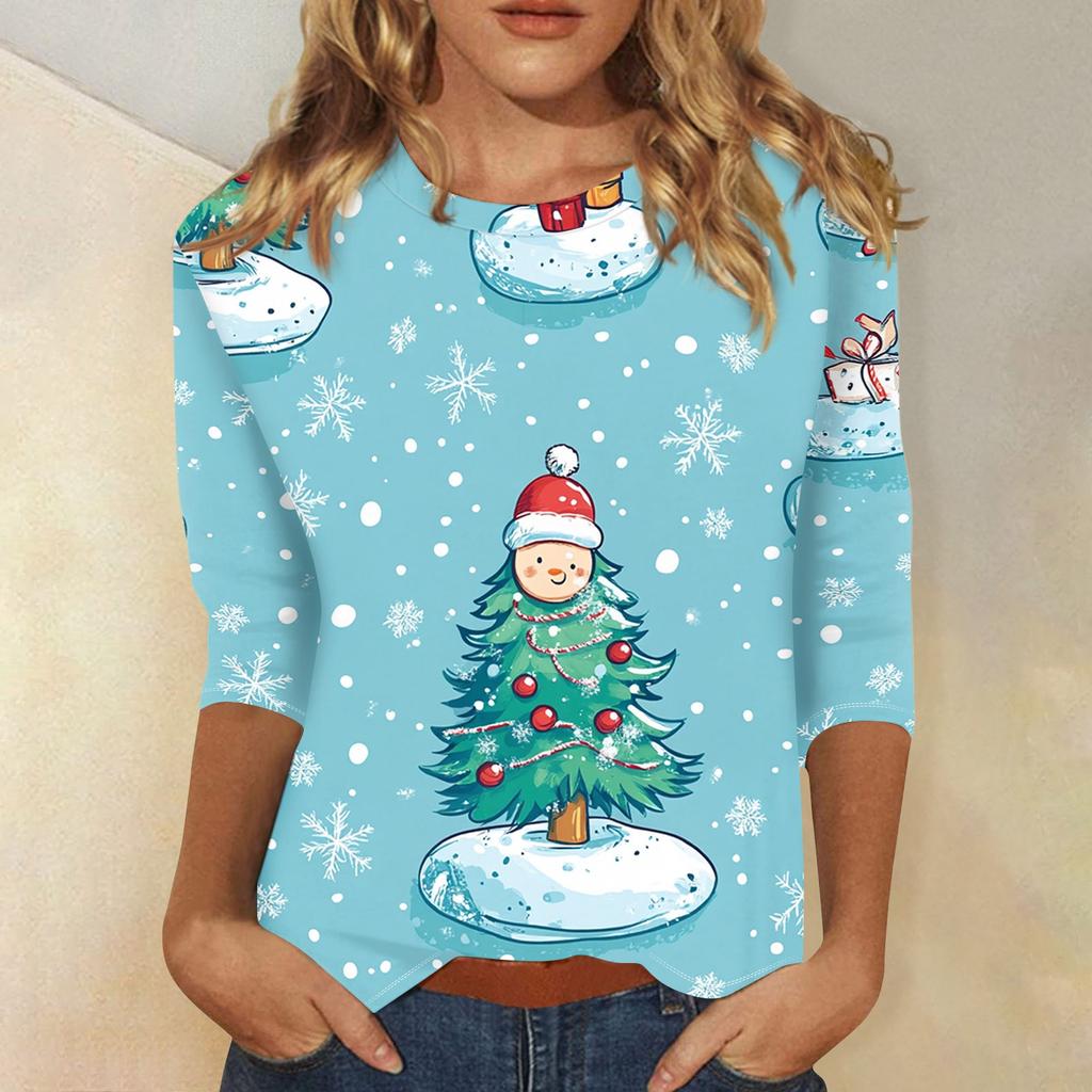 Рубашки с рукавом 3/4 для женщин, футболки с принтом, блузки, повседневные, больших размеров, базовые топы, пуловеры