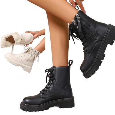 Модные женские зимние ботильоны - Уютная плюшевая подкладка, молния сбоку, круглый носок, нескользящая подошва, повседневные однотонные ботильоны