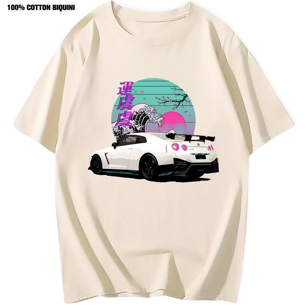 Anime Initial D T Shirt for R35 Skyline GTR Vaporwave JDM Legend Car Print Shirt Men Short Sleeve 100% Cotton Graphic T Shirts