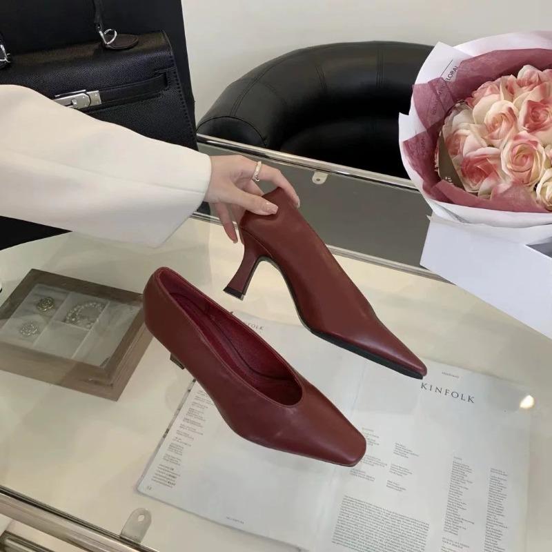 Весна Новые Туфли-лодочки на Тонком Каблуке Женские Квадратный Носок Мелкий Вырез Слипоны Мягкая Подошва Нескользящие Износостойкие Высокие Каблуки