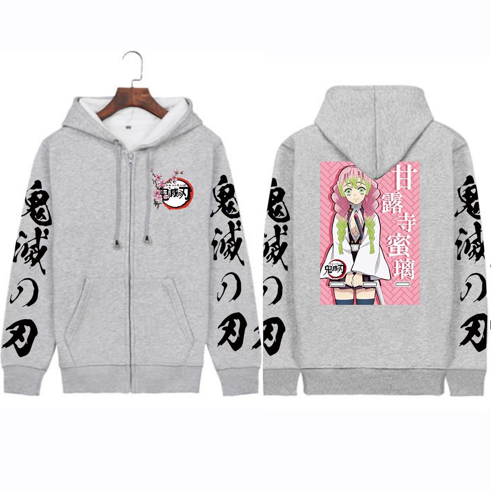 Аниме Осенние толстовки с капюшоном «Убийца демонов» Kanroji Miritsu с принтом улыбки, мультяшная мужская и женская осенняя повседневная теплая куртка на молнии, кофты
