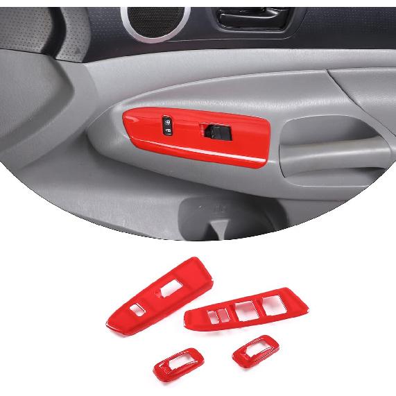 ABS Car Look Interior Door armrest Window Switch Panel Cover Trim for Toyota Tacoma 2011 2012 2013 2014 2015 (red)