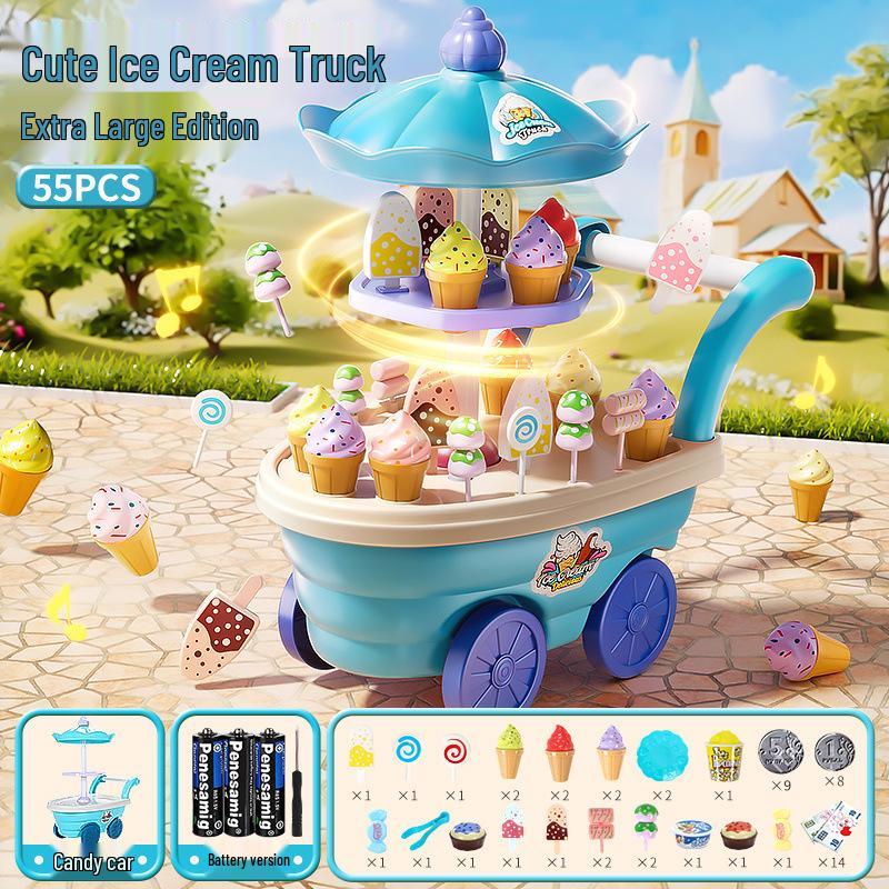 Children's Ice Cream Handcart & Music Toy Set - Ice Cream Machine & Motorcycle Role Play