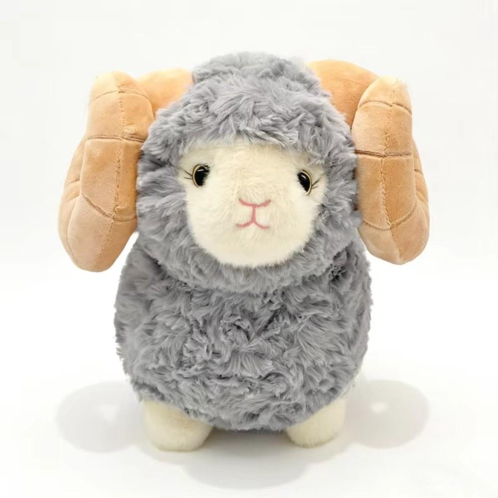 Hugging Appease Big Horn Sheep Stuffed Animal Warm Cozy Fluffy Sheep Plush Doll Birthday Gift
