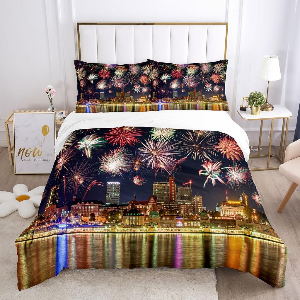 Пододеяльник Firework Queen Size, комплект постельного белья с разноцветными огнями, микрофибра, тема «Празднование Рождества», мягкий чехол для одеяла