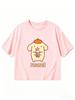 Super Cute Purin Pattern Short T-shirt Cotton Pom Pom Design Comfortable for Adults And Children Summer Sportswear