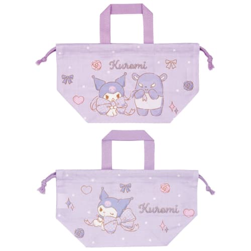 Skater Children's Drawstring Lunch Bag, Made In Japan, Sanrio Kuromi Big Ribbon, Girls' KB7-A