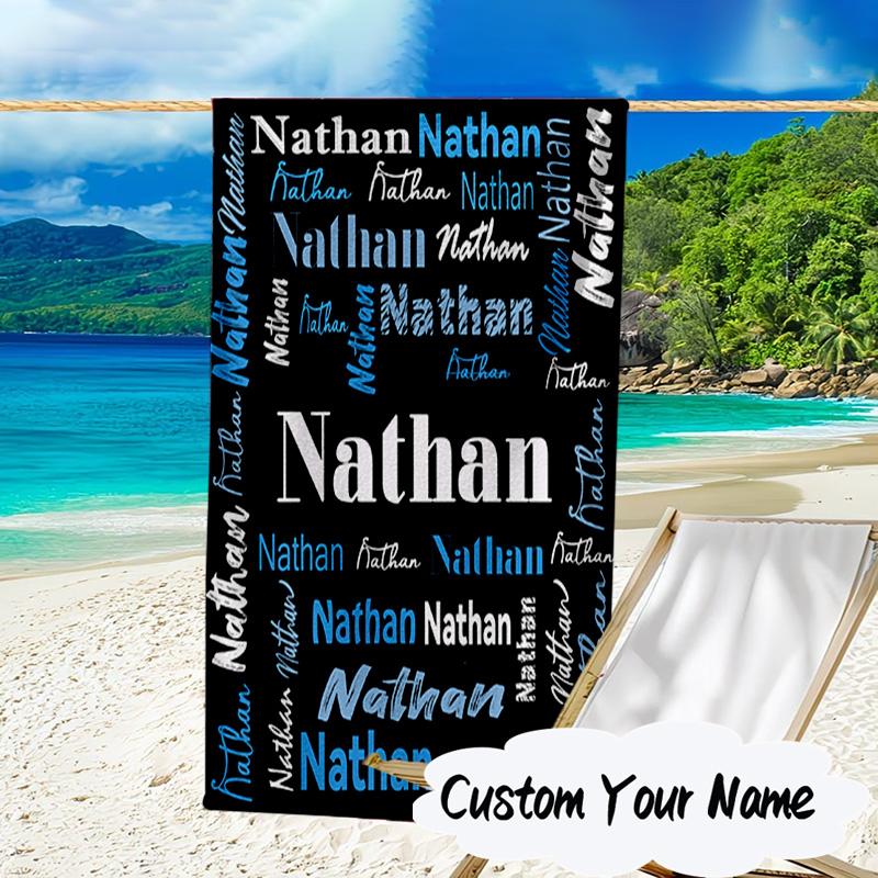 Custom Name Your Name Art Design Microfiber Beach Towel Super Soft & Absorbent for Bath, Beach, Travel Bath Time Accessory, Fan gifts