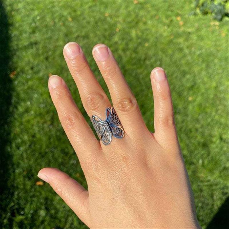 Antique Gold Silver Color Hollow Butterfly Opening Adjustable Ring For Women  Charming Bohemian Jewelry Gift