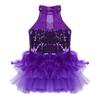 Girls Sequins Jazz Latin Ballet Dance Costume Kids Sleeveless Mock Neck Leotard Jumpsuit Dancewear