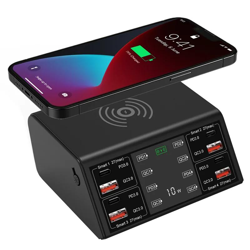 100 Вт 8 портов USB Type C быстрая зарядная станция QC3.0 PD3.0 PPS беспроводная зарядка настольного телефона быстрая зарядка для iPad планшета телефона