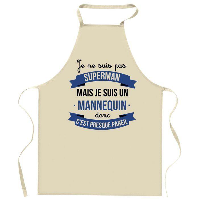 Tablier de cuisine - Mannequin Superhéros - Coton résistant - Impression durable (France) - Liens ajustables
