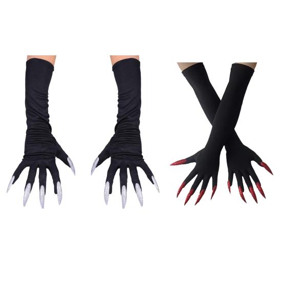 1 пара перчаток-лап на Хэллоуин, длинные черные перчатки со страшными длинными ногтями, мягкие удобные перчатки для косплея, фестиваля, забавные перчатки призрака