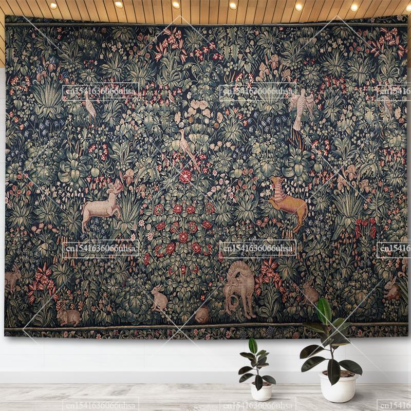 Medieval Unicorn Tapestry Wall Hanging For Home Decor Paintings Retro Hippie Tapestries Aesthetic Background Yoga Meditation