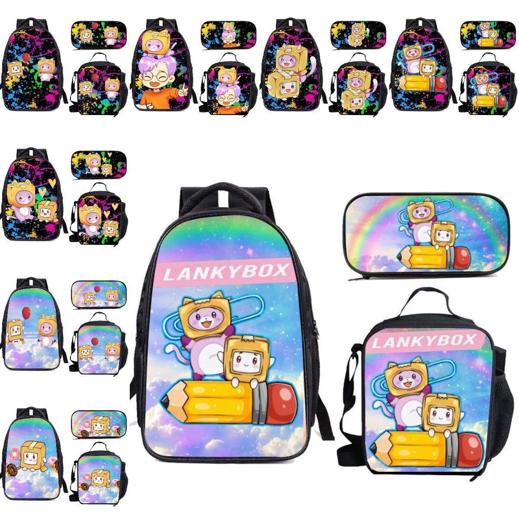 Lankybox Cartoon Lunch Bag Set 3 Piece Shoulder Backpack Package