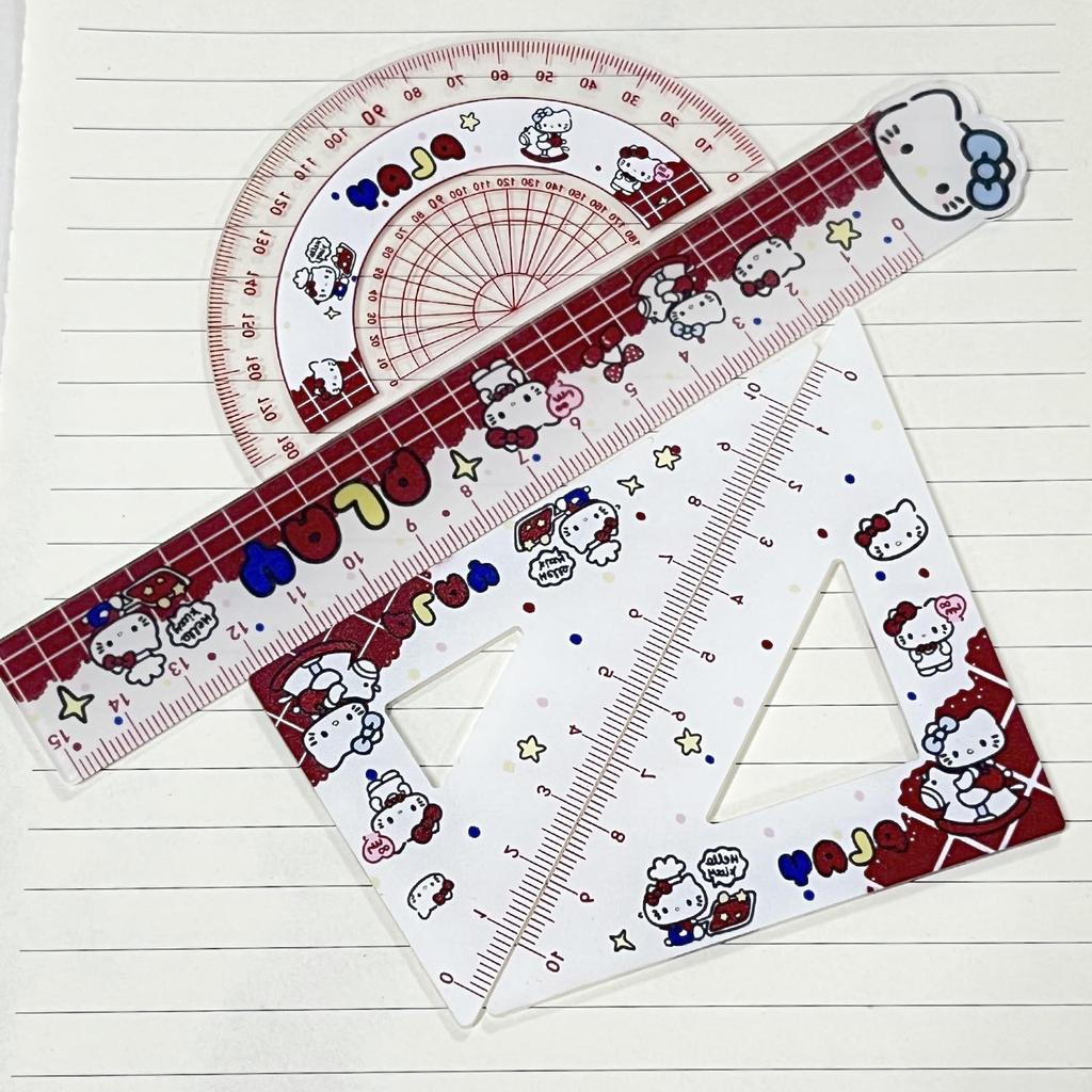 Cute Cat Acrylic Ruler Set - 4-Piece Cartoon Stationery for Students