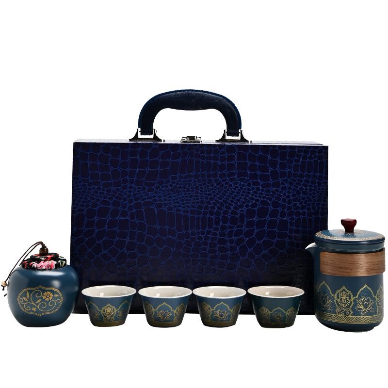 Dehua tea set, high-end and high-grade ceramic teapot with gift box, gift accompaniment, customized a complete set of ancient rhyme
