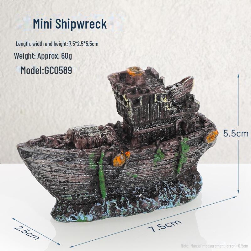 Декорация для аквариума в виде смоляного пиратского кораблекрушения с реалистичной детализацией