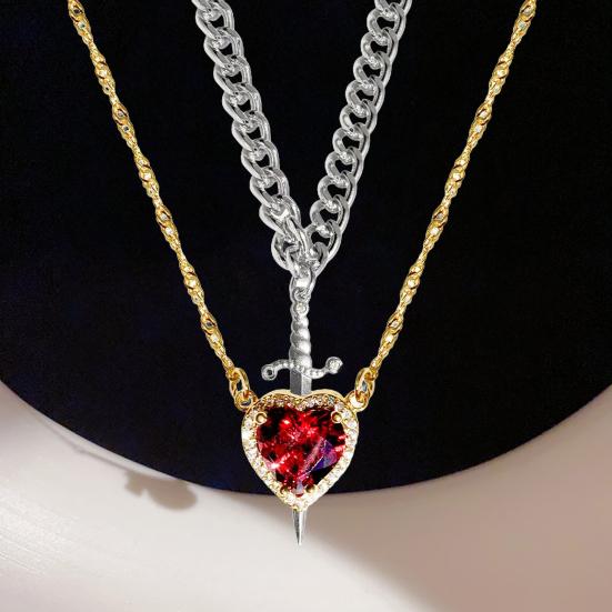 Couple Necklace Cubic Zirconia Heart Matching Necklace Romantic Through The Heart Couple