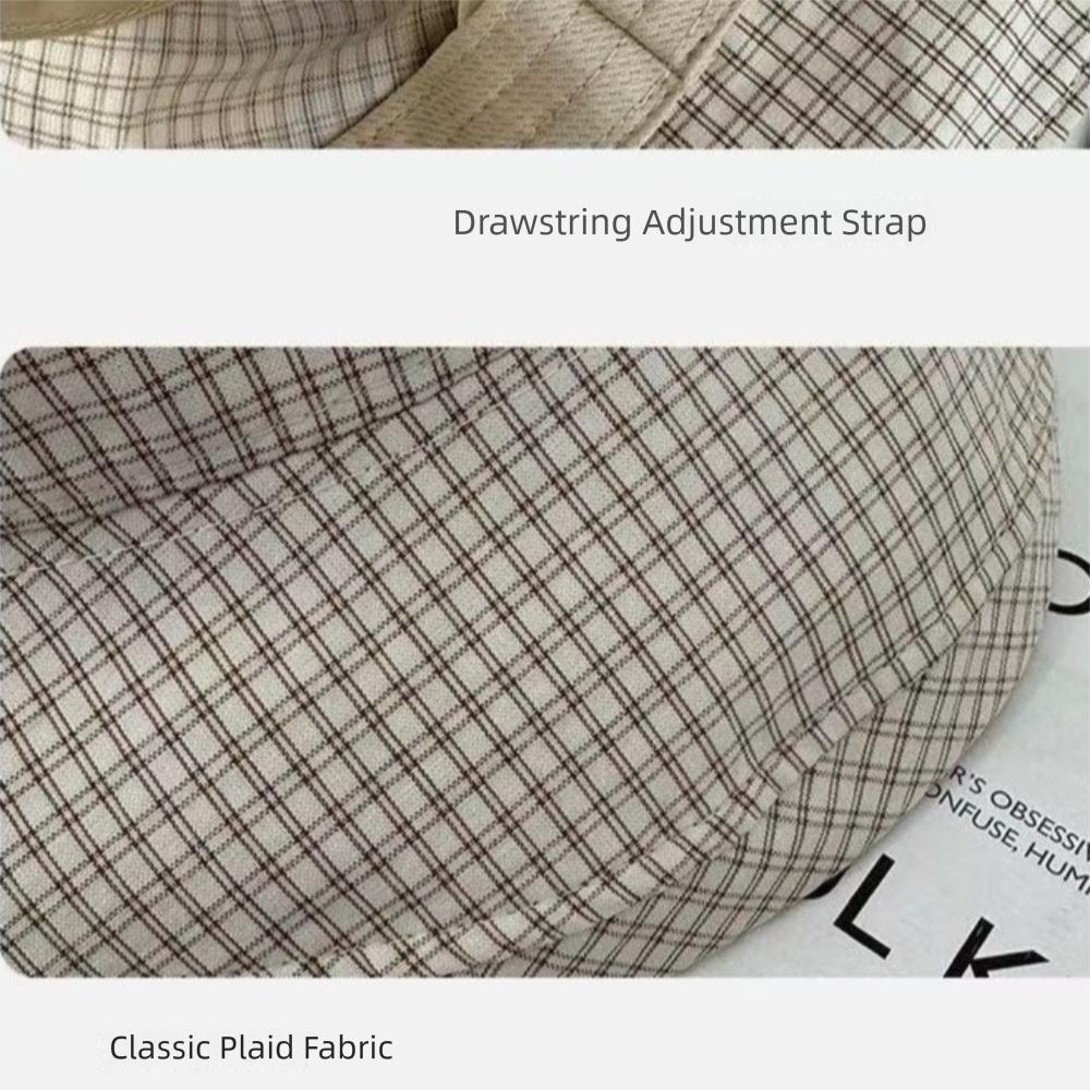 Korean Style Wide Brim Bucket Hats Summer Sunshade Basin Caps Plaid Bucket Hats Sun Protection