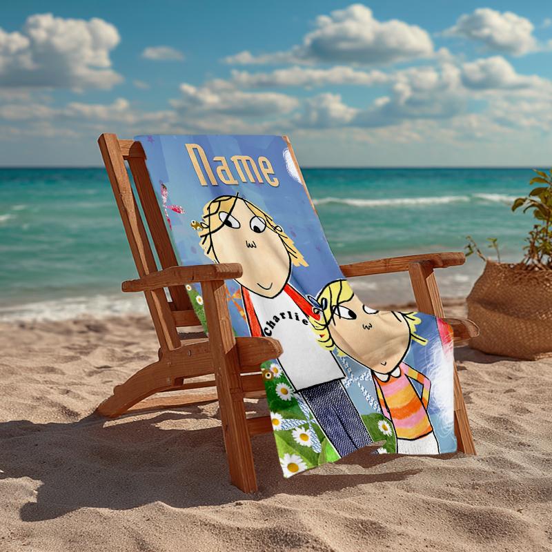Custom Name Ultra-Soft Beach Towel with Charlie and Lola Theme,Ideal for Pool - Camping, Diving - Perfect Travel Essential, Vibrant Beach Towel.