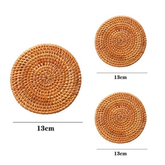 6Pcs/set Round Natural Rattan Coasters Bowl Pad Handmade Padding Cup Mat Insulation Placemats Kitchen Decoration Accessories