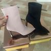 Мода Простые модные эластичные носки сапоги для женщин Туфли на высоком каблуке Вязаные носки сапоги Узкие женские ботильоны с острым носком Botas Mujer