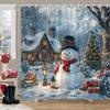 Christmas Snowman Shower Curtain Pink Candy House Santa Claus Christmas Gift Polyester Shower Curtains Bathroom Decor With Hooks