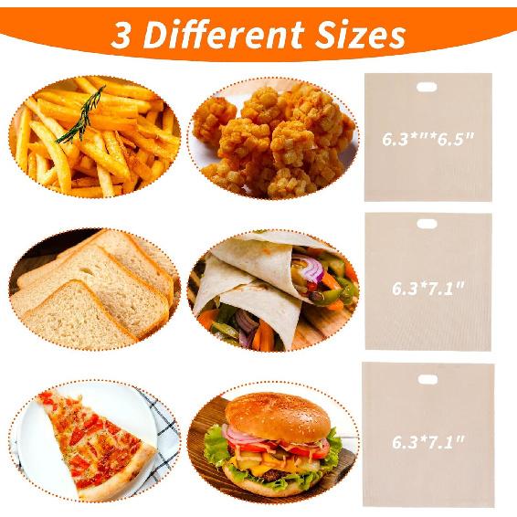 12 Pack Non-Stick Toaster Bags Grilled Cheese Toaster Bags Reble 3 Sizes Washable Heat Resistant for Sandwich Chicken Grilled Cheese Panini Snacks