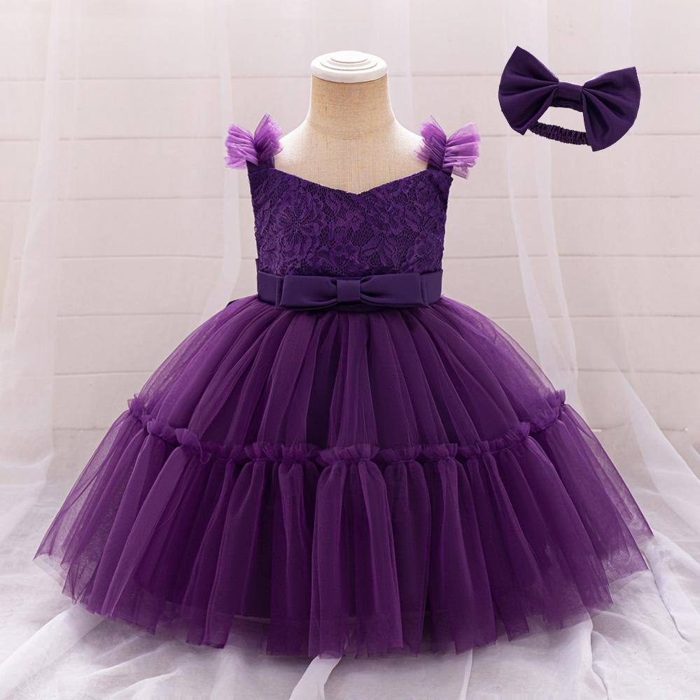 Toddler 1st Birthday Baby Girl Flower Princess Dress Elegant Lace Bow Party Prom Dresses For Kids Pink Wedding Bridemaid Costume