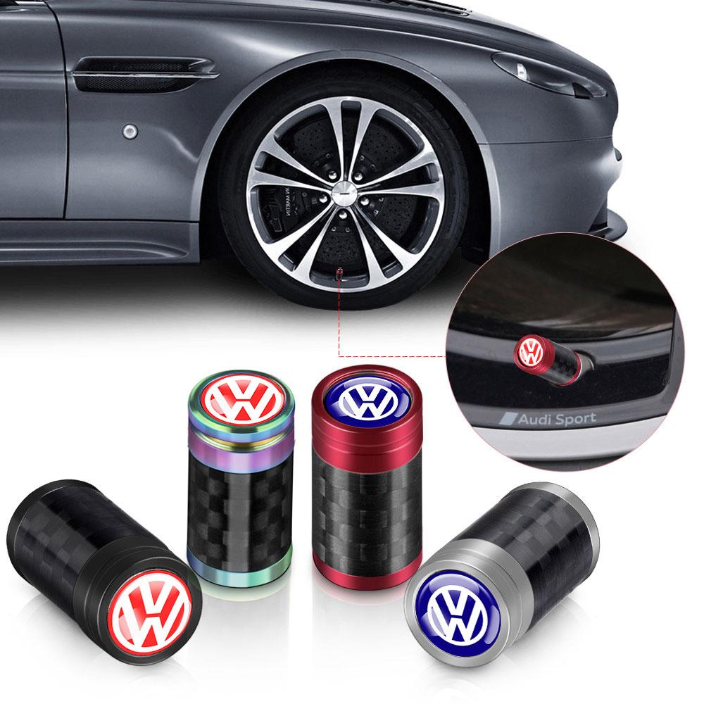 NRYJK1 4PCS Carbon Fiber Car Emblem Wheel Tire Valve Stem Cap Airtight Cover For Volkswagen Vw Tiguan Jetta Mk6 Scirocco GTI Polo 6R R