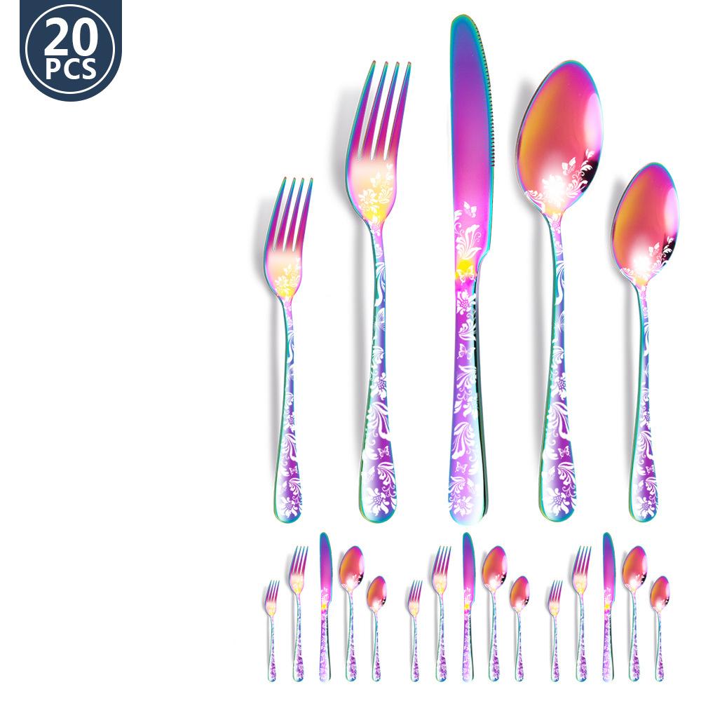 20 шт., набор столовых приборов из нержавеющей стали 410, черный, золотой, нож из нержавеющей стали, вилка, ложка, столовая посуда, набор столовых приборов, праздничная кухонная посуда, подарок