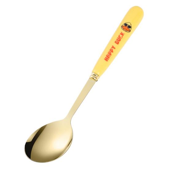 1/6Pcs Dessert Spoon No Burr Heat Insulation Stainless Steel Cartoon Duck Anti-slip Mixing Scoop