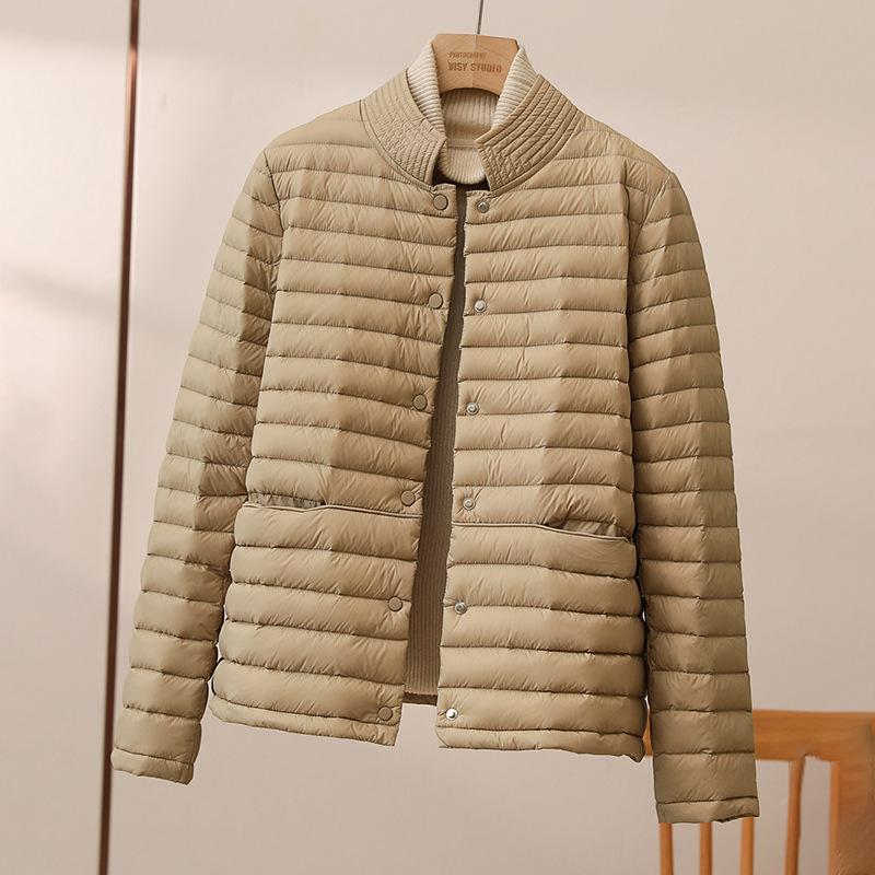 Women's Fashionable Puffer Jacket Women Autumn Lightweight Thin Short Down Jacket Standing Collar Coat